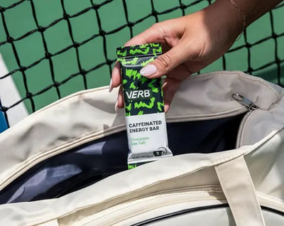 Verb energy bar in a tennis bag