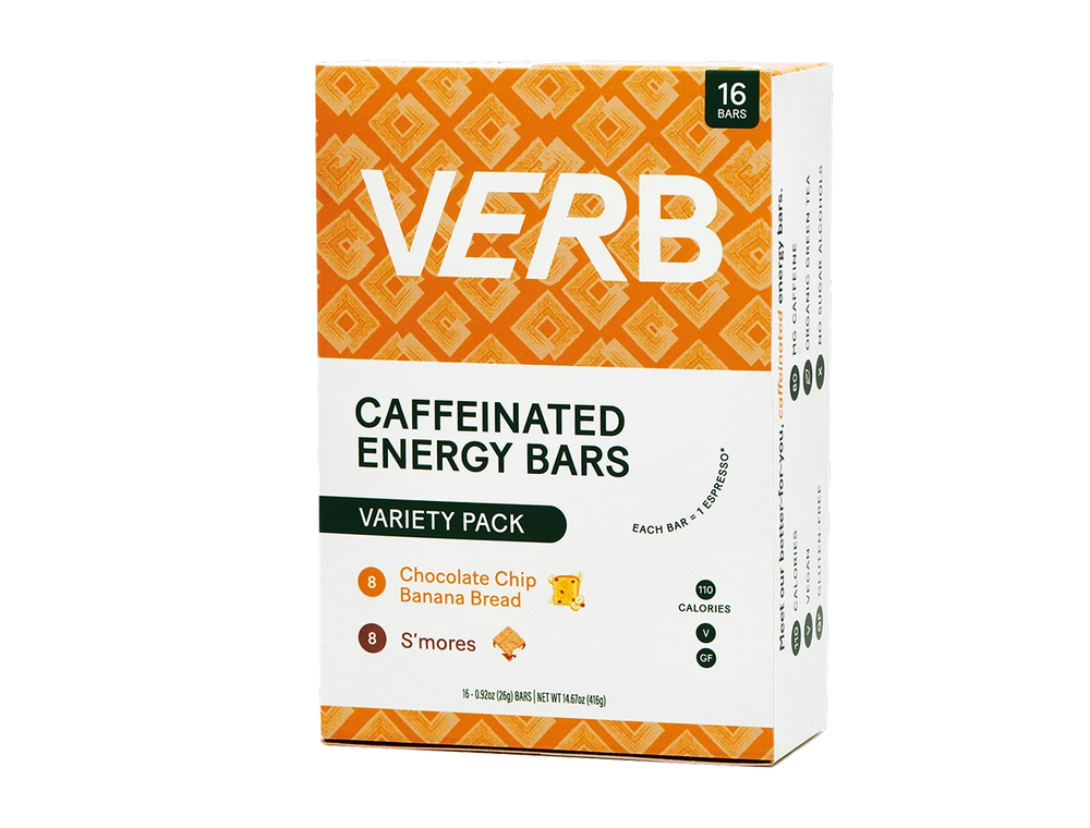 Box of Verb caffeinated energy bars on a white background
