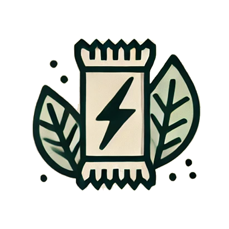 Illustration of an energy bar with leaves and a lightning bolt.